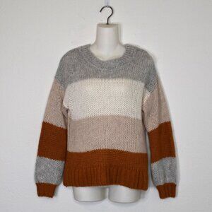 GAP Striped Chunky Sweater Sz S Oversized Colorblock Neutral Minimalist Boho 70s